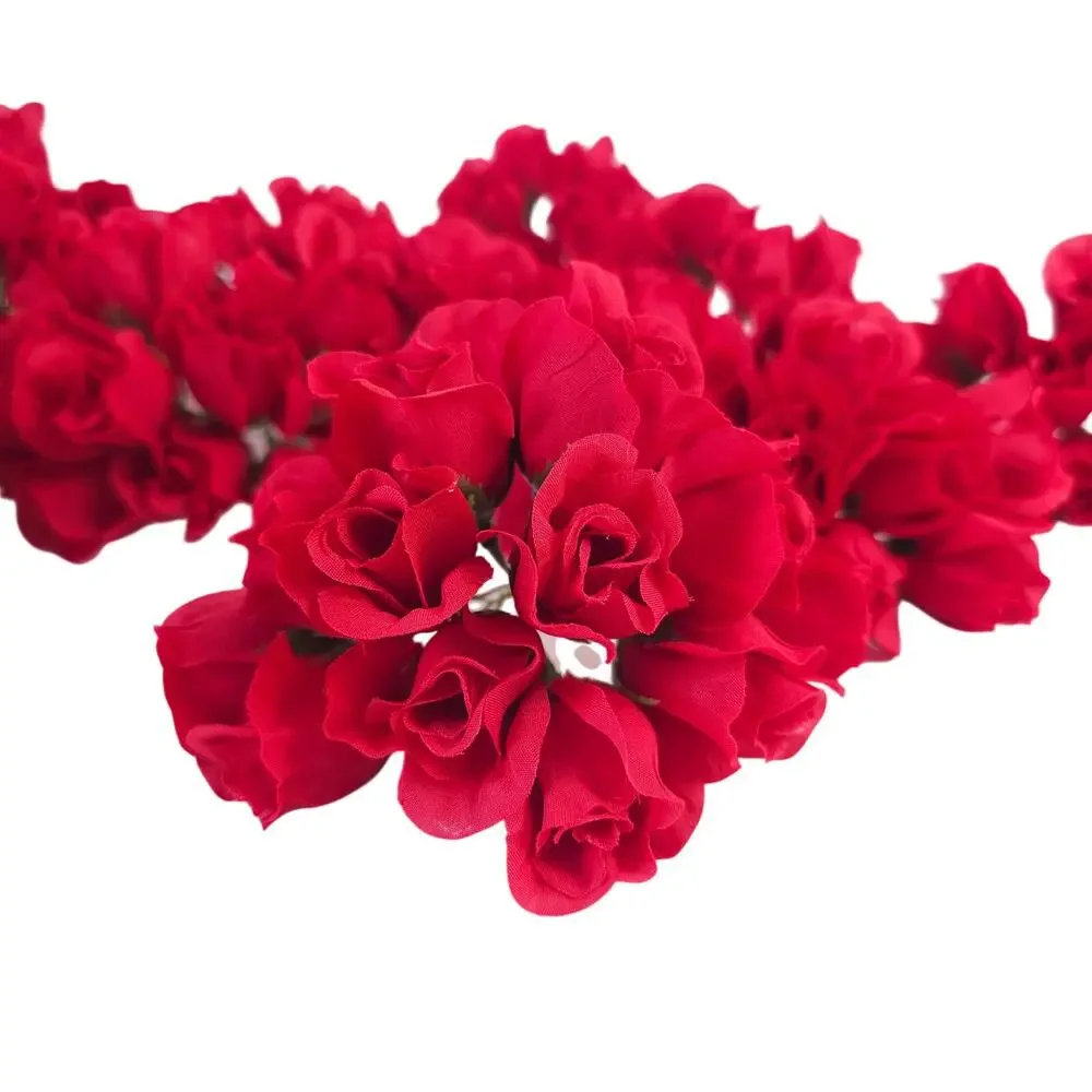 Red Artificial Silk Rose Picks Wired Stems Wedding Craft 1